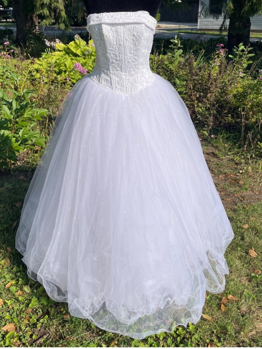 Vintage Michaelangelo Wedding Dress Corset Beaded Cupcake Tulle Sz. 2 Full Skirt